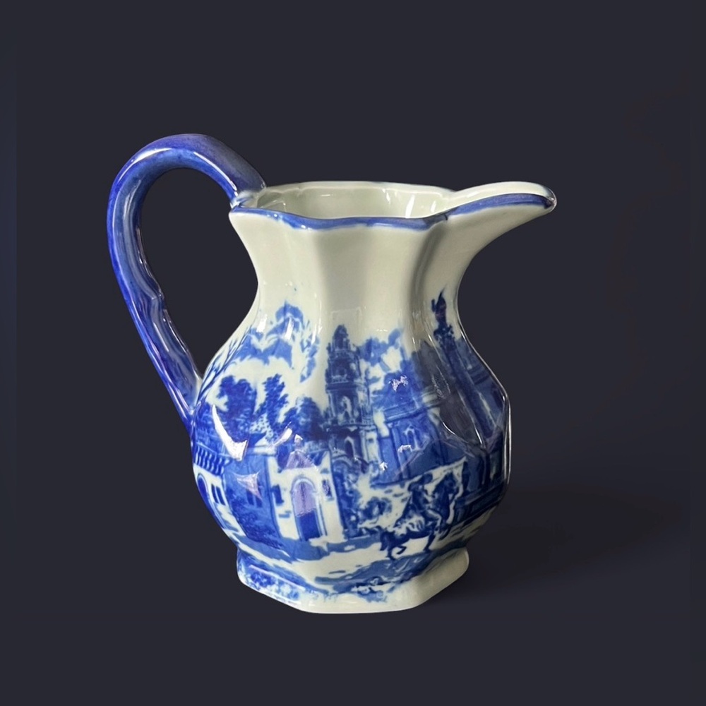 VINTAGE Victoria Ware Ironstone Flow Blue 5 1/2" tall Pitcher